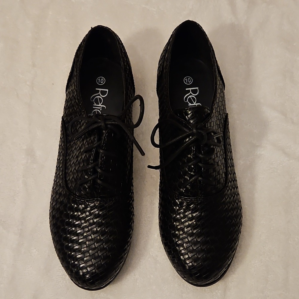 Refresh‎ Black Woven Lace Up Women's Flats Size 10 Round Toe Rubber Sole Casual